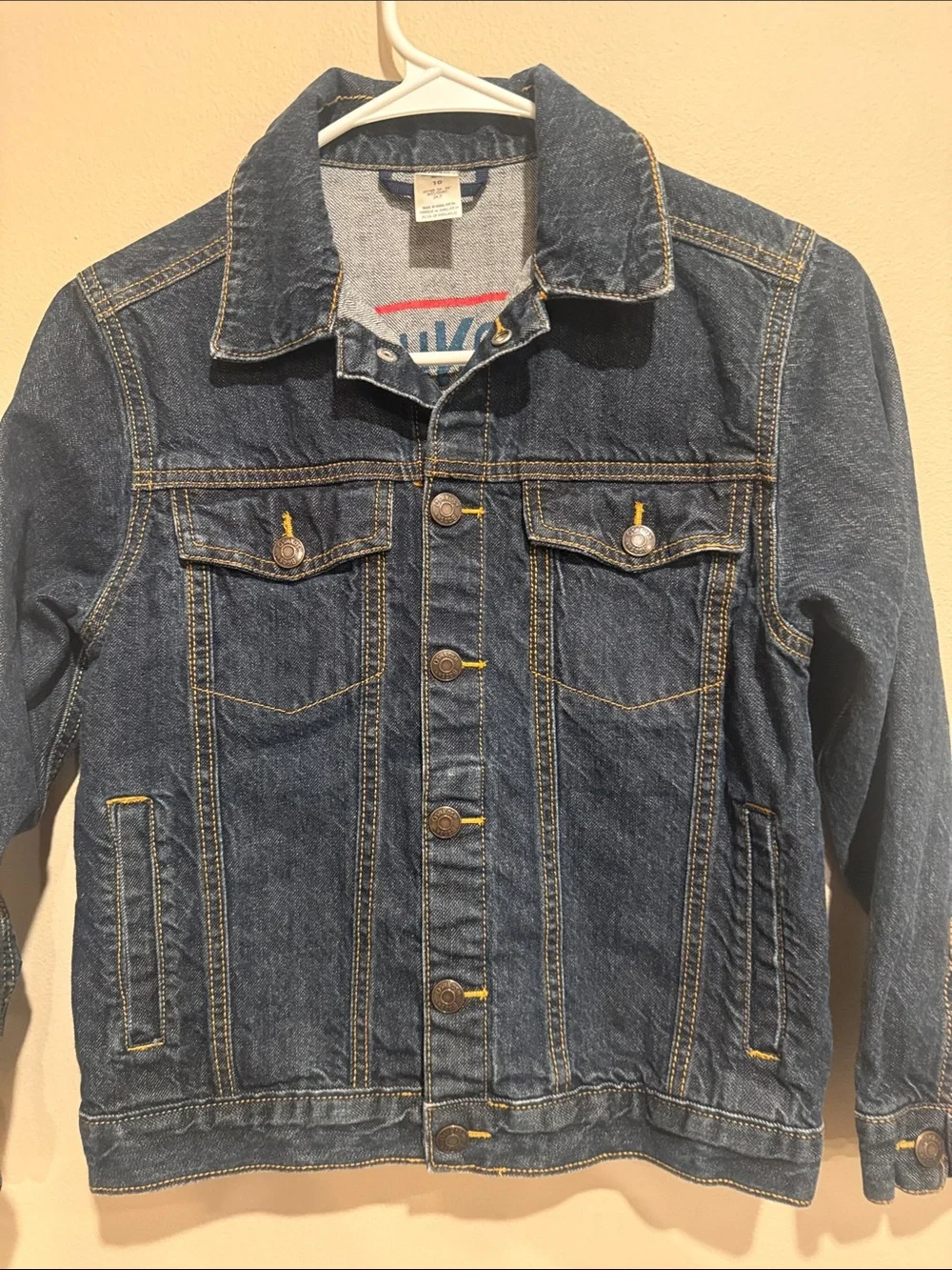 🧨OshKosh B'gosh Blue Denim Jean Jacket with Yellow Stitching Unisex Boy or Girl